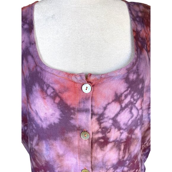 Flax Size Large 100% Linen Sleeveless‎ Tank Top Blouse Button Front HAND DYED - Picture 2 of 9